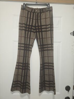 Ethyl Womens Brown Plaid Boot Cut Pants